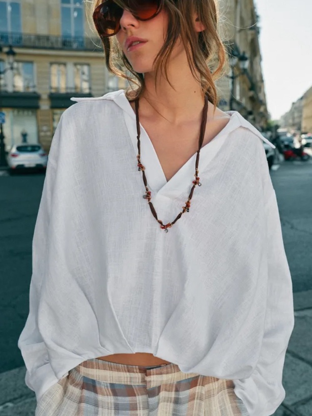Zara Linen Blend Shirt with Puffed Hem - size small - NWT